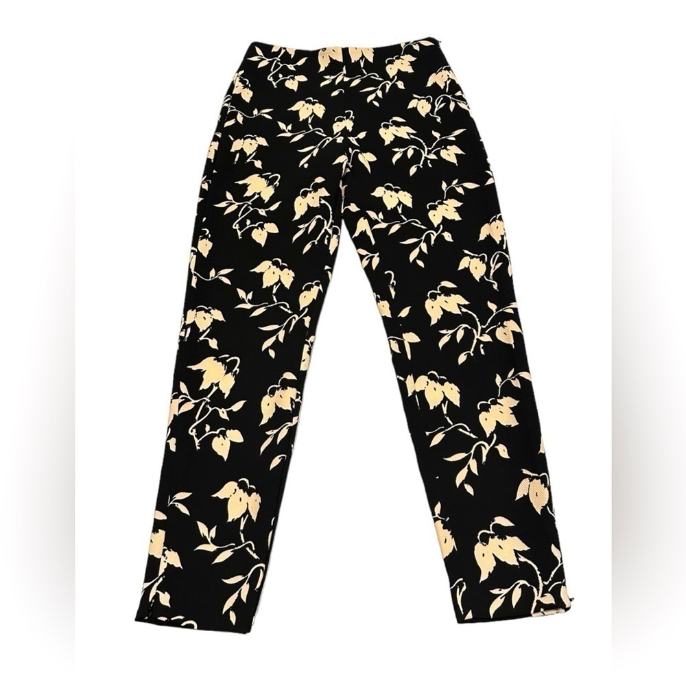 Lucy Paris black pants with flower print ankle zipper Size XS